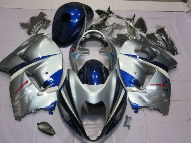 Best Aftermarket 1997-2007 Blue and Silver Suzuki GSXR 1300 Fairings