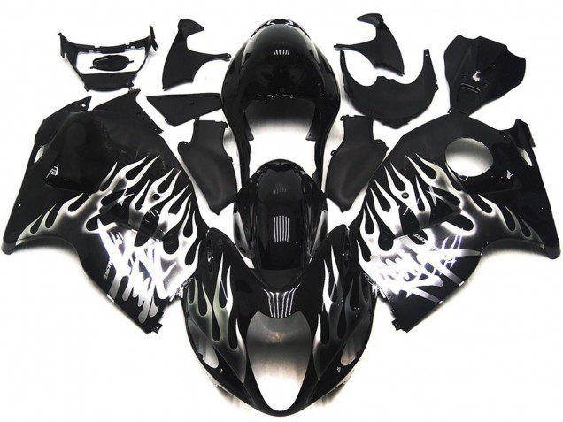 1997-2007 Gloss Black with Silver Flames Suzuki GSXR 1300 Fairings 1997-2007 Gloss Black with Silver Flames Suzuki GSXR 1300 Fairings