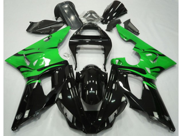 2000-2001 Black Flame & Green Yamaha R1 Fairings 2000-2001 Black Flame & Green Yamaha R1 Fairings