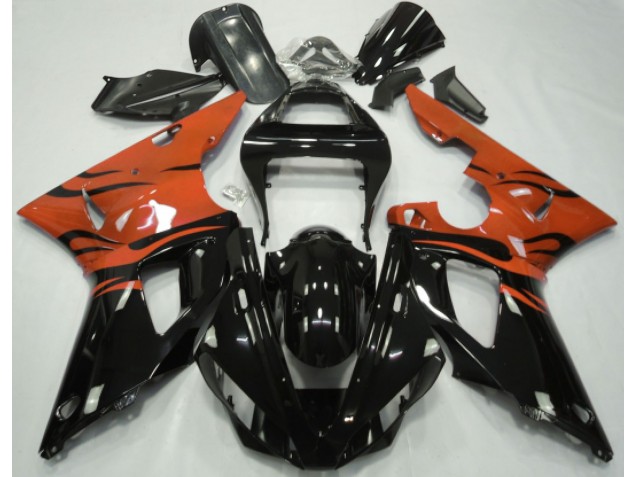 2000-2001 Black Flame & Orange Yamaha R1 Fairings 2000-2001 Black Flame & Orange Yamaha R1 Fairings
