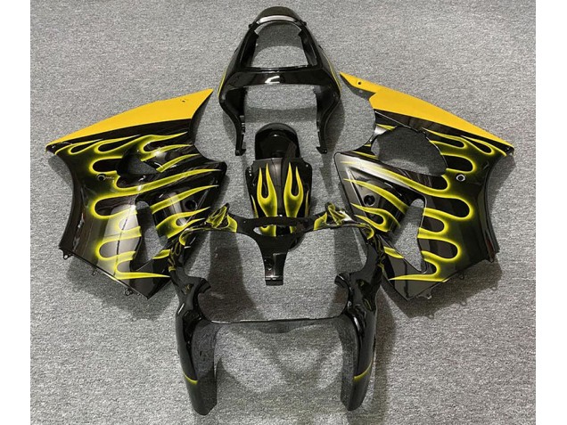 Best Aftermarket 2000-2002 Gloss Black & Yellow Flame Kawasaki ZX6R Fairings