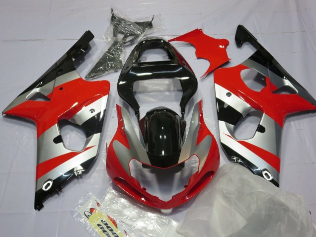 Best Aftermarket 2000-2002 Red Silver and Black Suzuki GSXR 1000 Fairings