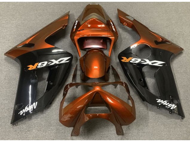 Best Aftermarket 2003-2004 Gloss Orange and Black Kawasaki ZX6R Fairings