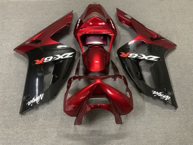Best Aftermarket 2003-2004 Gloss Red and Black Kawasaki ZX6R Fairings