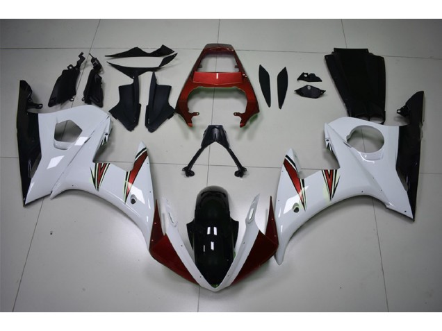 2003-2005 Gloss White & Red Accents Yamaha R6 Fairings 2003-2005 Gloss White & Red Accents Yamaha R6 Fairings