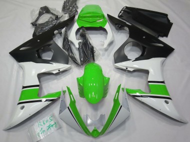 2003-2005 Gloss White and Green Yamaha R6 Fairings