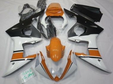 2003-2005 Gloss White and Orange Yamaha R6 Fairings