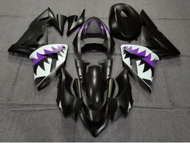 2004-2005 Matte Black and Purple Shark Kawasaki ZX10R Fairings