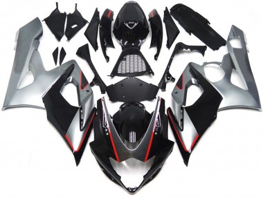 Best Aftermarket 2005-2006 Black and Silver Gloss with Red Suzuki GSXR 1000 Fairings