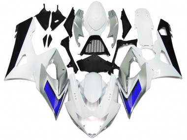 Best Aftermarket 2005-2006 Gloss White Style with Silver Hints and Blue Suzuki GSXR 1000 Fairings