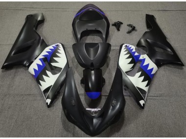 Best Aftermarket 2005-2006 Matte Black and Blue Shark Kawasaki ZX6R Fairings