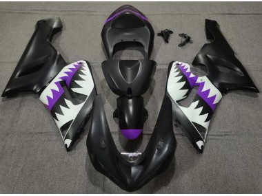 Best Aftermarket 2005-2006 Matte Black and Purple Shark Kawasaki ZX6R Fairings