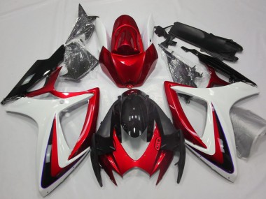 2006-2007 Red & White Debadged Suzuki GSXR 600-750 Fairings