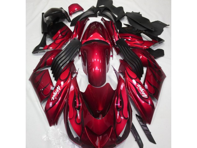 2006-2011 Gloss Red & Flame Kawasaki ZX14R Fairings 2006-2011 Gloss Red & Flame Kawasaki ZX14R Fairings