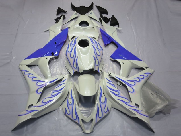 2007-2008 Blue Flame on White Honda CBR600RR Fairings