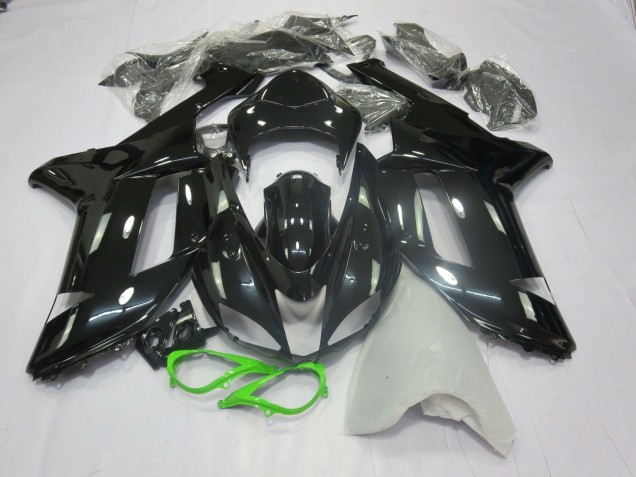 2007-2008 Gloss Black Green Kawasaki ZX6R Fairings