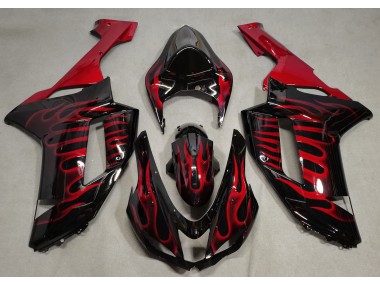 Best Aftermarket 2007-2008 Gloss Black & Red Flame Kawasaki ZX6R Fairings