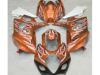 Best Aftermarket 2007-2008 Gloss Orange and White Flame Suzuki GSXR 1000 Fairings