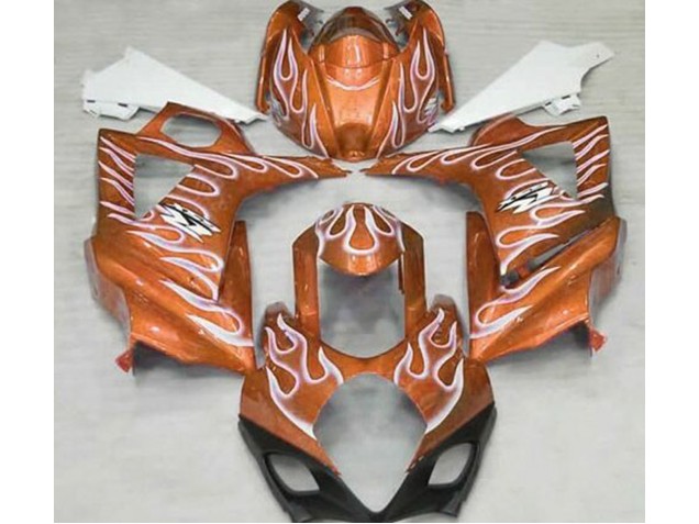 2007-2008 Gloss Orange and White Flame Suzuki GSXR 1000 Fairings