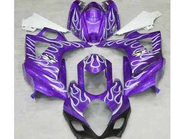 Best Aftermarket 2007-2008 Gloss Purple and White Flame Suzuki GSXR 1000 Fairings