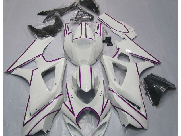 2007-2008 Gloss White Pink Pin Stripe Suzuki GSXR 1000 Fairings 2007-2008 Gloss White Pink Pin Stripe Suzuki GSXR 1000 Fairings