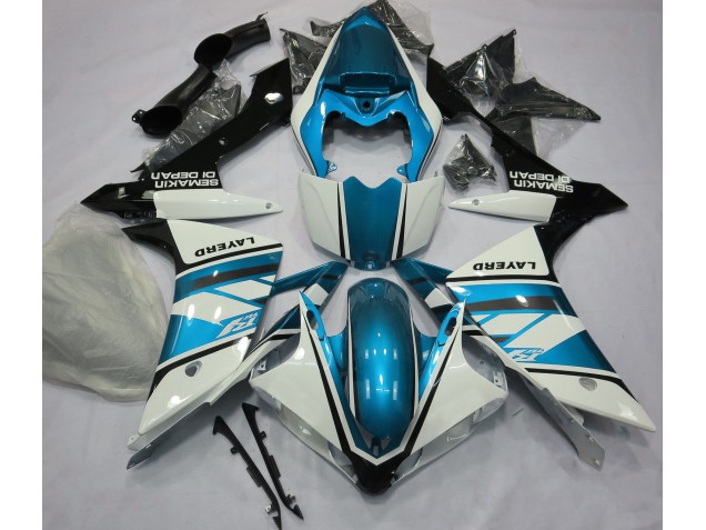 2007-2008 Gloss White and Light Blue Yamaha R1 Fairings