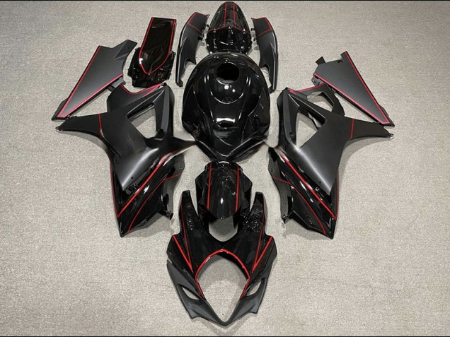 2007-2008 Matte and Gloss Black & Red Trim Suzuki GSXR 1000 Fairings