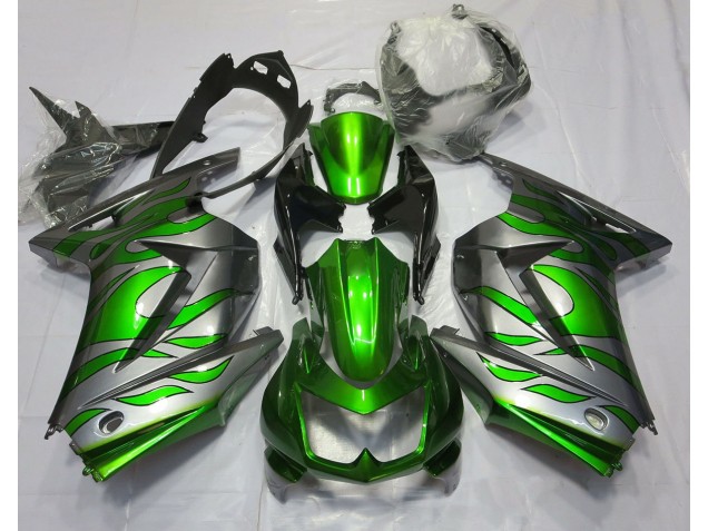 2008-2013 Green and Silver Flame Kawasaki Ninja 250 Fairings 2008-2013 Green and Silver Flame Kawasaki Ninja 250 Fairings
