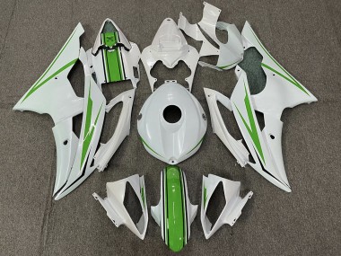 2008-2016 Gloss White and Green Yamaha R6 Fairings