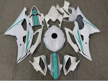 2008-2016 Gloss White and Teal Yamaha R6 Fairings