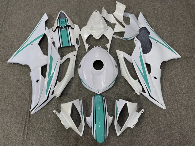 2008-2016 Gloss White and Teal Yamaha R6 Fairings 2008-2016 Gloss White and Teal Yamaha R6 Fairings