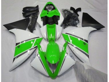 2009-2012 Gloss White and Green Yamaha R1 Fairings