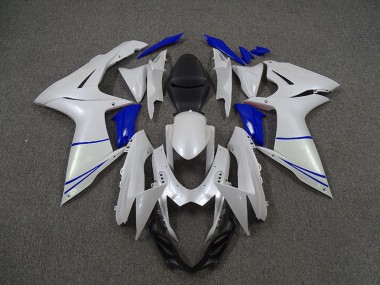 2011-2020 Pearl White and Dark Blue Suzuki GSXR 600-750 Fairings
