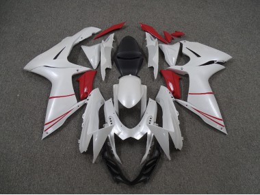 2011-2020 Pearl White and Red Suzuki GSXR 600-750 Fairings