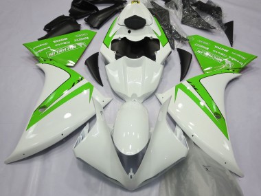 2013-2014 Gloss White and Green Yamaha R1 Fairings