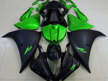 2013-2014 Matte Black and Green Yamaha R1 Fairings