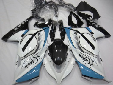 Best Aftermarket 2013-2018 Gloss White & Light Blue Kawasaki Ninja 300 Fairings